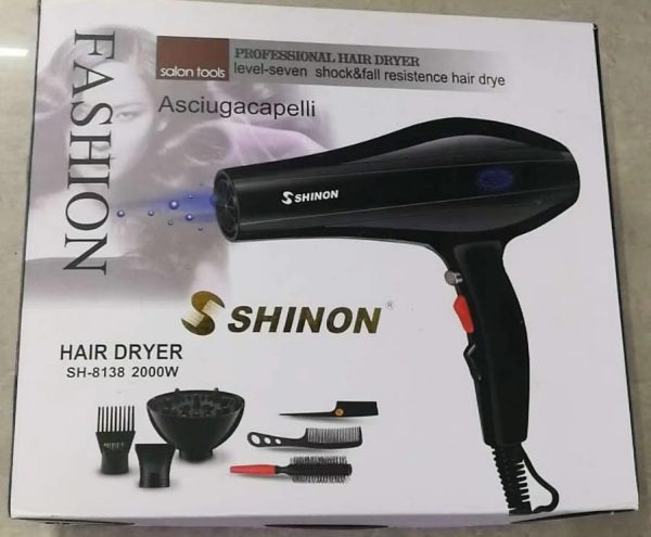 Shinon Hair Dryers Salon Home Used Professional Blow Hair Dryer With  complete accessories (black )
